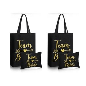 2 Pcs Canvas Team Bride Tote Bags with Makeup Bags